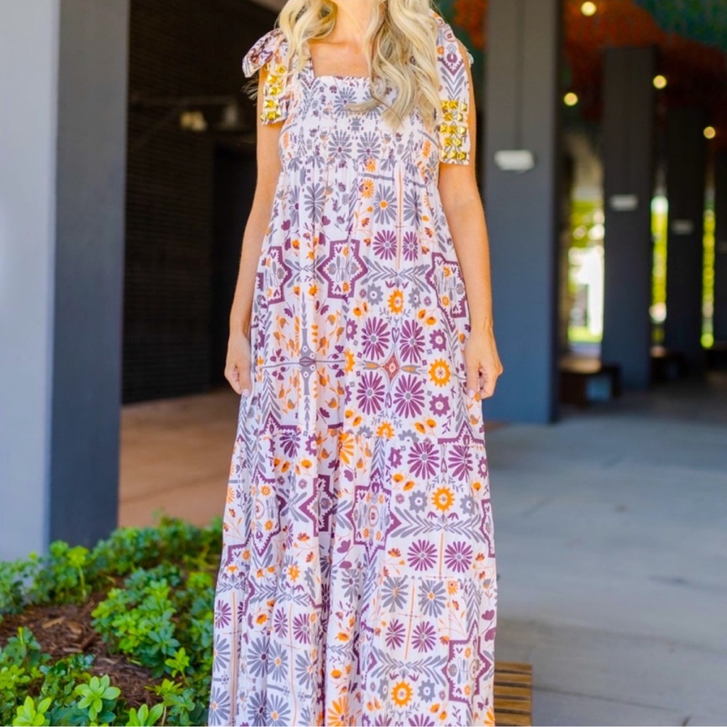 Boho Floral Maxi Dress - Purple & Yellow